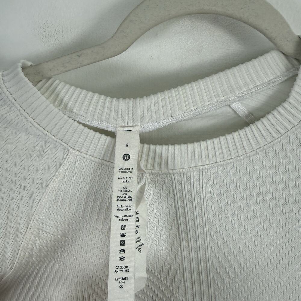 Lululemon Rest Less Ribbed Pullover White Long Sleeve Thumbholes Gym Womens 8 - Picture 5 of 7